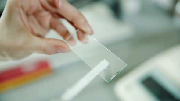 Application Chemical Material To Glass for Microscope. Scientific Microscopy alt