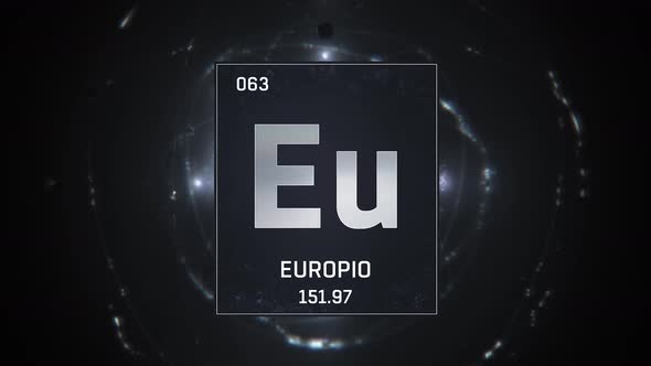 Europium as Element 63 of the Periodic Table on Silver Background in Spanish Language