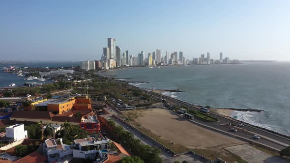 Aerial View From the Old Town of Cartagena to the Business Part of the Modern City