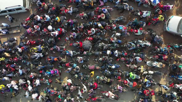 Aerial view of people waiting for ferry, Dhaka, Bangladesh,. alt