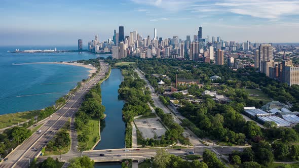 Downtown Chicago Skyline Aerial Hyperlapse alt