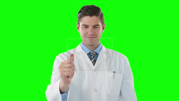 Doctor using futuristic tablet alt