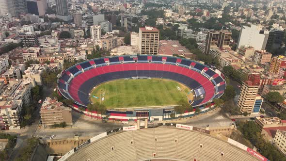 Aerial view of empty soccer match during covid 19 pandemic in mexico alt
