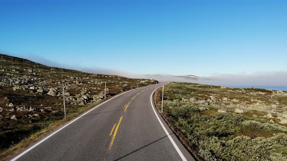 Road Crossing Hardangervidda  Plateau, Norway. Aerial View. alt