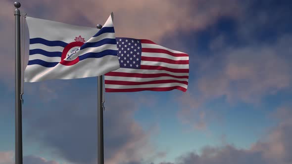 Cincinnati City Flag Waving Along With The National Flag Of The USA - 4K alt