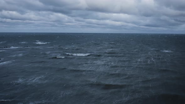 Stormy And Dark Baltic Sea Aerial View