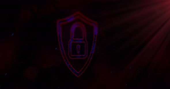 Animation of digital computer interface online security pink padlock icon on glowing background alt