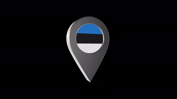 3d Animation Map Navigation Pointer With Estonia Flag With Alpha Channel  - 4K alt