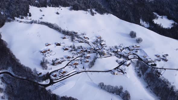 Drone Flight Over the Skiing Resort Village