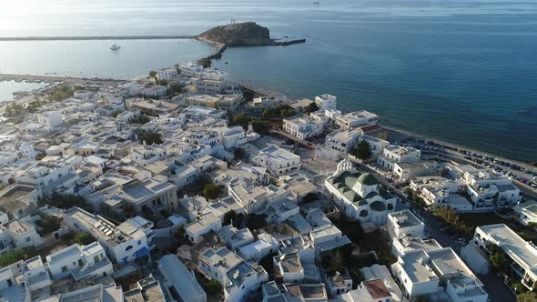 Port of Chora on the island of Naxos in the Cyclades in Greece aerial view alt