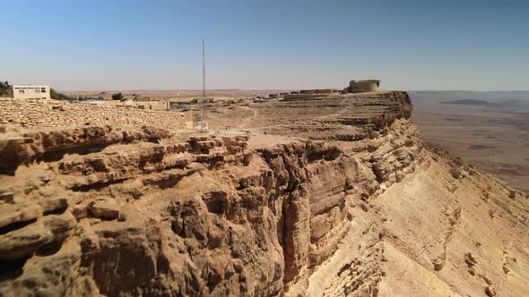 Drone Shot Desert City Mitzpe Ramon Near the Ramon Crater in the Negev Desert in Southern Israel