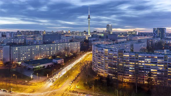 Night Time Lapse of Berlin Skyline with Television Tower, Berlin, Germany alt