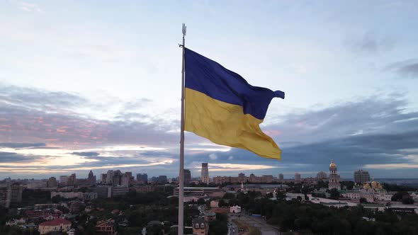 Kyiv - National Flag of Ukraine By Day. Aerial View. Kiev. Slow Motion alt