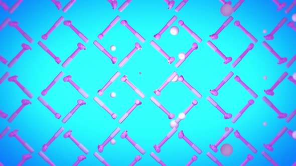 Creative graphic animation of the spinning small hammers in the blue background alt