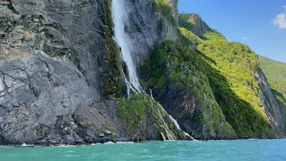 Scenic Waterfall of Torres del Paine National Park in Patagonia, Chile