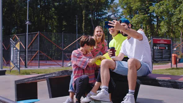 Modern Skate Park Group of Multiethnic Friends alt