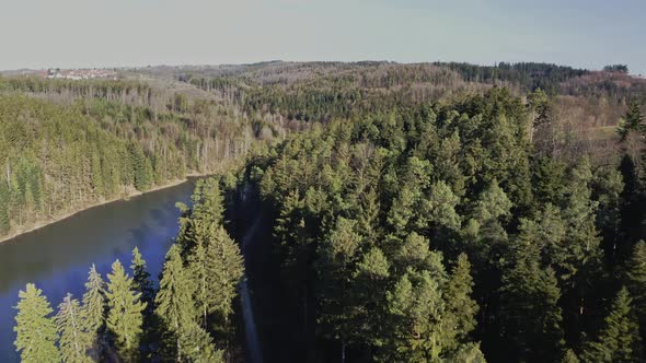 Aerial shot of Herrenbachstausee and Schurwald in Baden-Wurttemberg alt