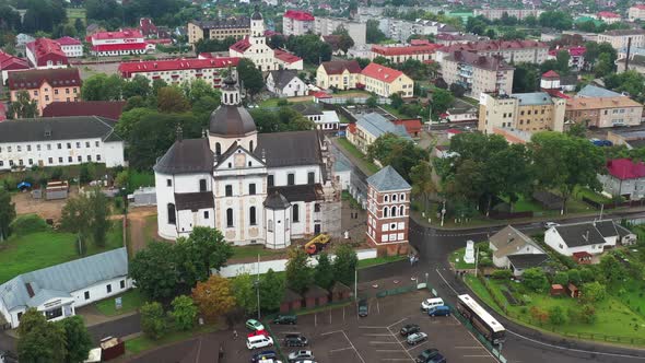 Top View of the City of Nesvizh and the Church on a Summer Day