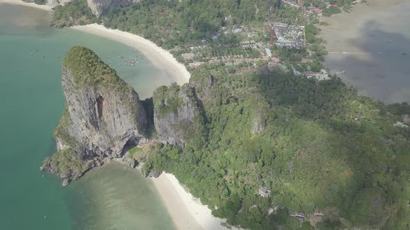 Aerial view of limestone rocks in sea, Phra Nang beach, Krabi Province, coastline Phuket, Thailand. alt