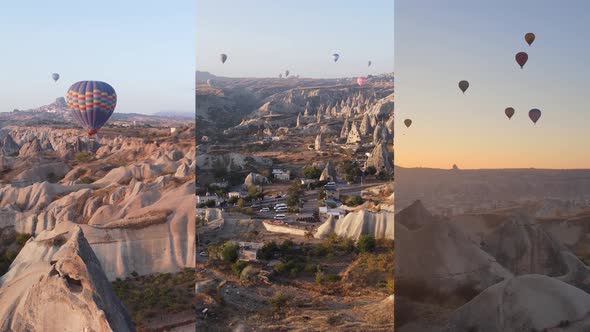 Threeinone Vertical Video  Flight of Balloons in Cappadocia Turkey alt