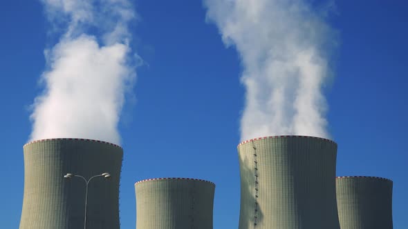 Nuclear Power Station (Four Chimneys) - Smoke From Smokestacks, Stock ...