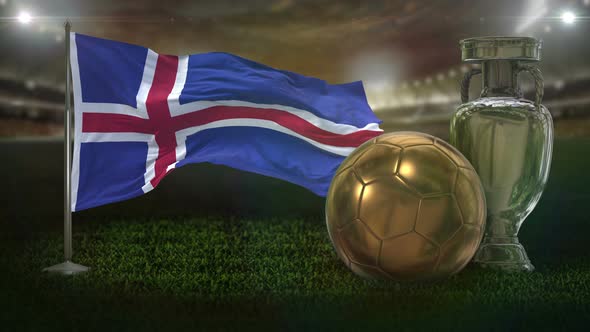 Iceland Flag With Football And Cup Background Loop alt