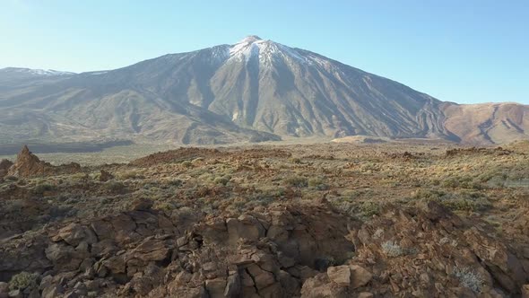 Aerial View of Teide Volcano, Tenerife, Canary Islands, Spain. Flight Over Volcanic Desert Facing alt