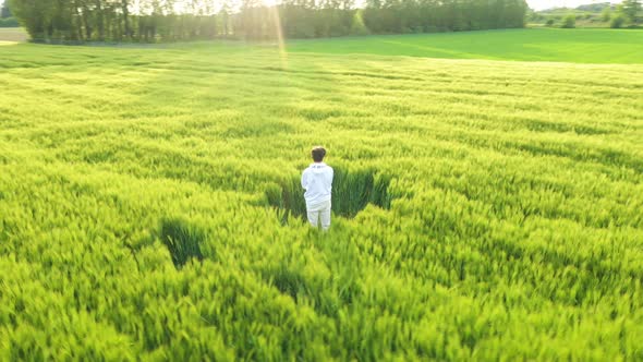Aerial view of a person relaxing on the grass in Belgium. alt