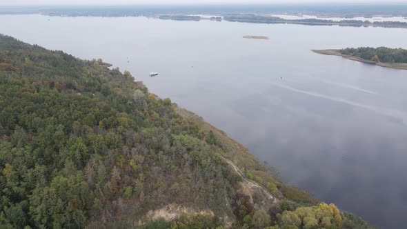 Beautiful Aerial View of the River Dnipro. Ukraine, Slow Motion alt