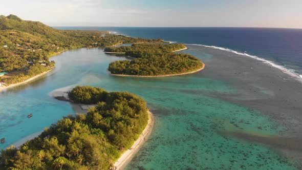 Aerial view of the stunning Muri lagoon and coastline in Rarotonga in the Cook island in south Pacif alt