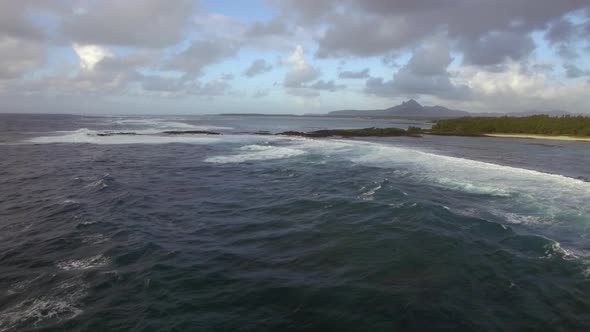 Aerial view of coast line of Mauritius Island alt