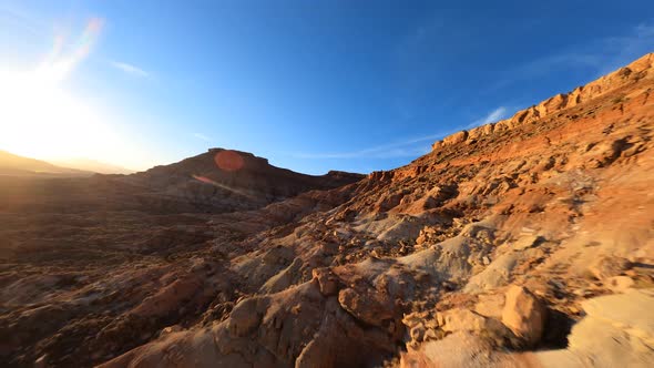 Flying Up Colorful Rock Desert Canyon FPV Drone Speed Fast Perspective alt