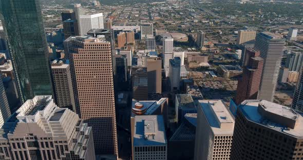 Drone view of skyscrapers in the Downtown Houston area. This video was filmed in 4k for best image q alt