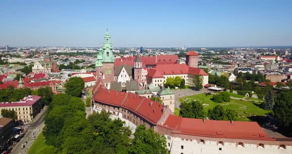 Aerial View of Wawel Castle in Krakow, Poland.