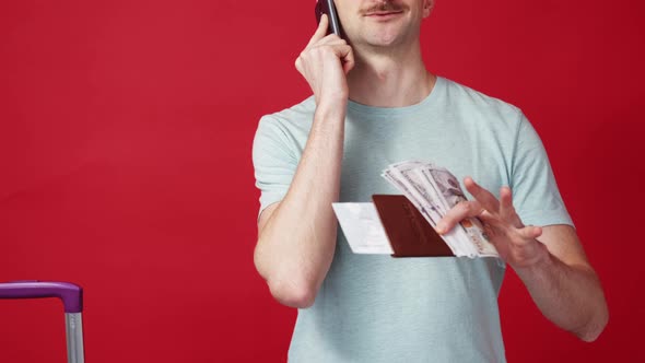 Vacation Excitement Happy Man Mobile Communication alt