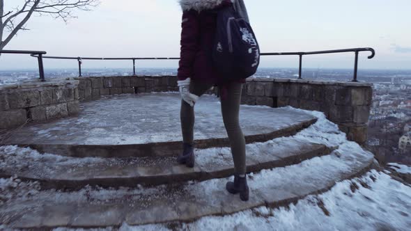 Female Traveler Admiring Majestic View Budapest Hungary Streets Downtown alt