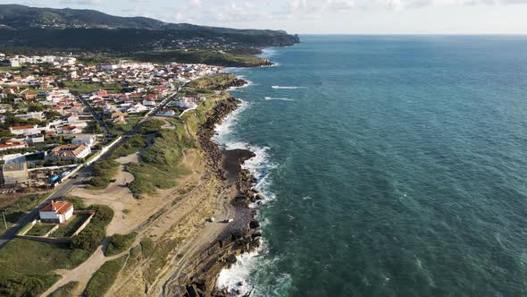 Aerial view of Azenhas do Mar, a small town in Colares municipality, Portugal. alt