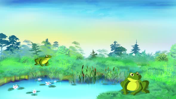 Green frogs near the pond 4K