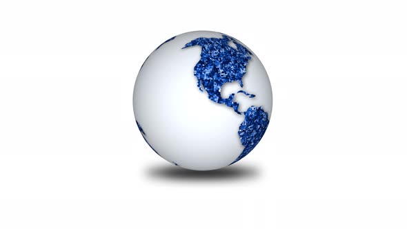 3d Rotated Blue Planet Earth White Background