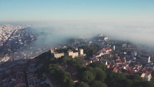 Aerial view; drone flight over the european medieval castle