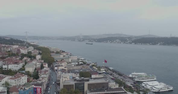 Istanbul Bosphorus Bridge And Sinan Pasa Mosque Aerial View alt