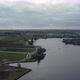 Mills in Holland at the Zaanse Schans. Aerial on a cloudy day