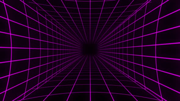 Flying through infinite pink neon grid frame with copy space