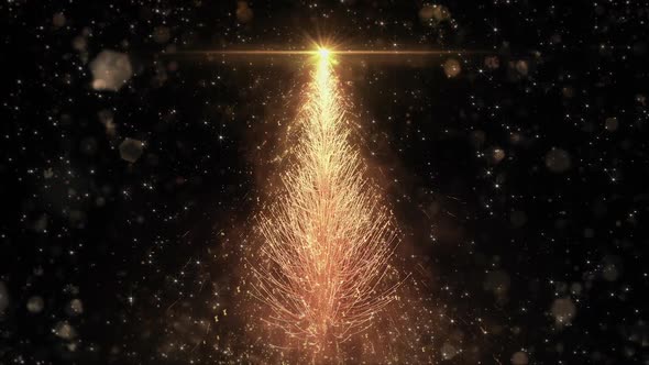 Animated Golden Christmas Pine Tree Star background seamless loop HD resolution.