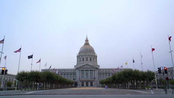 Flags, trees, and a sunny day at the Civic Center in San Francisco, California 03. alt