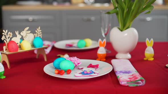 Closeup of Setting the Table for Easter Party alt