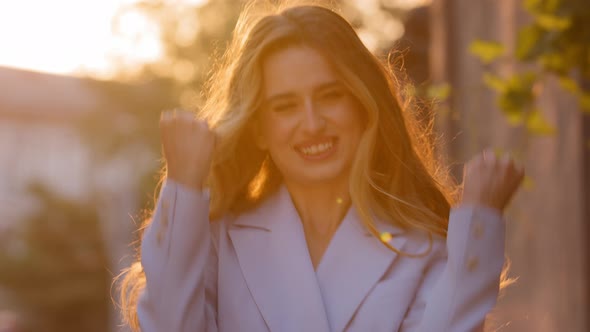 Portrait in Sunlight Sunset Sun Happy Surprised Delighted Ecstatic Shocked Caucasian Girl Woman alt