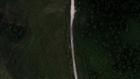 Aerial photograph with drone, top view of mountain road,