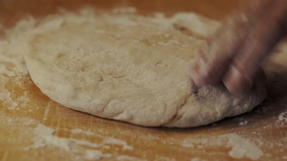 Chef With Flour Make Pasta. Baker’s Hands On Cuisine Preparing Bread Or Pie. Italian Food. alt