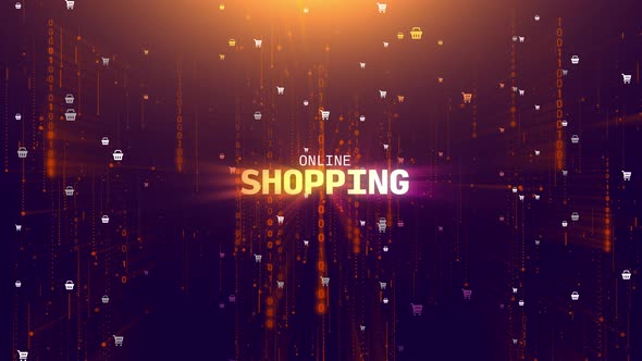 Online Shpping Tecnology Matrix Tower Background Animation with Shopping Icons alt